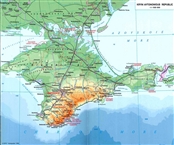Geomorphological map of the Crimea with main cities and roads (2003)
