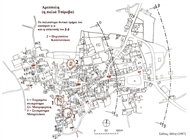Τοπογραφικό της Αρεόπολης: το παλαιότερο δυτικό τμήμα (αα) και η επέκταση του οικισμού (ββ)