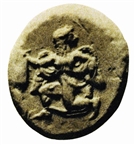 Coin of ancient Kyzikos: Nike holding a tunny