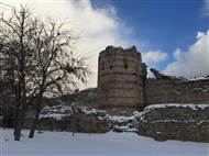 The Theodosian (or Double) Walls of Constantinople in a snowy day