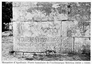 The tombstone of Meletios Thytes, the ecclesiarque of the Monastery in Apollonia, dated in 6868 (= 1350)
