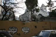 The enclosure wall of the Holy Trinity in Kadıköy, with graffiti