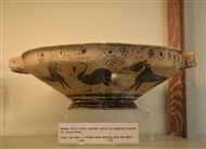 Archaeological Museum of Lavrion: Large terracotta basin of the Archaic period, featuring representations of birds and felines