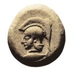 Νόμισμα της αρχαίας Κυζίκου: κεφαλή Αθηνάς και η παλαμίδα