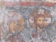 Άγιος Λουκάς Καρπάθου: Η Παναγία και ο Χριστός (κοντινό τοιχογραφίας του 13ου αι.)