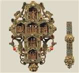 Ξυλόγλυπτος σταυρός ευλογίας με ασημένιο επίχρυσο δέσιμο και σμάλτο (του 1700) από τη Μονή Χουτουρά (κοντινό και λεπτομ.)