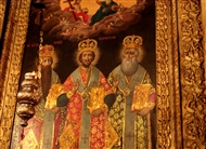 Οι τρεις Ιεράρχες (κοντινό εικόνας) στον Άγ. Χαράλαμπο στο Μπεμπέκ