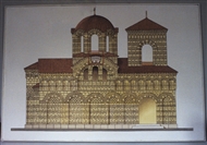 Άγιος Γεώργιος στα Λουτρά: Η βόρεια πλευρά του ναού της Παλαιολόγειας εποχής (ζωγραφική απεικόνιση)