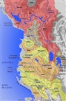 Γεωφυσικός χάρτης της Αλβανίας με τα κυριότερα ποτάμια και λίμνες
