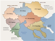 Οι επτά νομοί (περιφερειακές ενότητες) της Περιφέρειας Κεντρικής Μακεδονίας, χαρτογραφικό σκαρίφημα