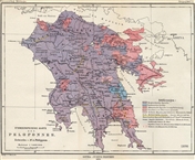 Ethnographische Karte des Peloponnes, 1890 / Εθνογραφικός [γλωσσολογικός] Χάρτης της Πελοποννήσου, 1890