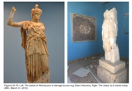 Παλμύρα, στο Μουσείο. Η θεά Αθηνά αποκεφαλισμένη και κατακρεουργημένη από τους Τζιχαντιστές του ISIS (δεξιά). Το άγαλμα όπως ήταν πριν (αριστερά)