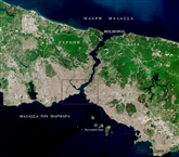 Δορυφορική εικόνα της ευρύτερης Κωνσταντινούπολης, ευρωπαϊκής και ασιατικής, το 2020